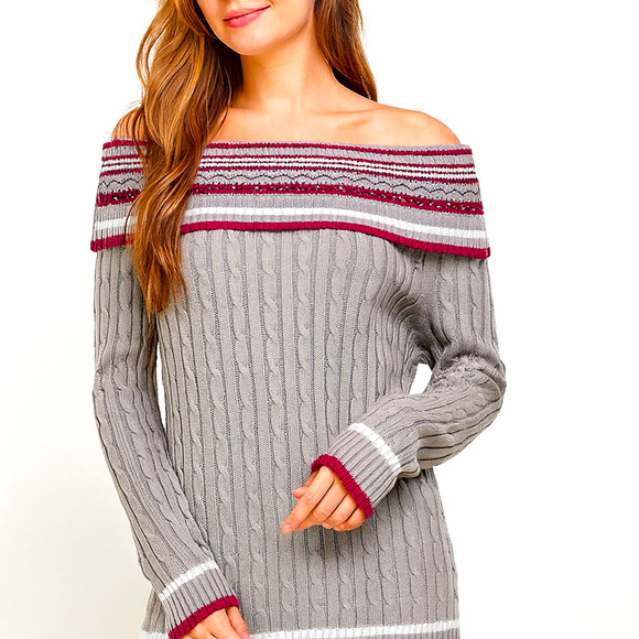Vintage Gitano Off The Shoulder Cable Knit Sweater Y2K Women's 18/20 Foldover - Picture 1 of 8